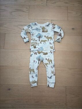 Little planet by Carter’s beige animal print pajamas set, size 12M